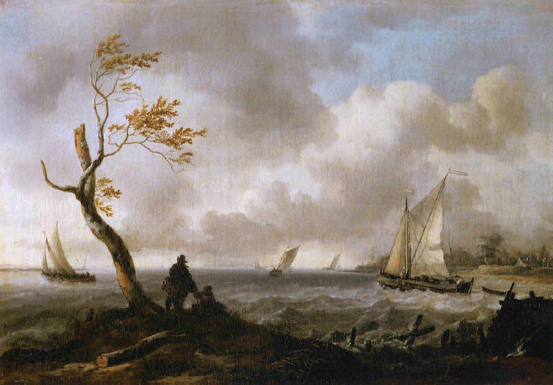 Ludolf Bakhuizen Fishing Boats and Coasting Vessel in Rough Weather France oil painting art
